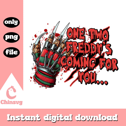 One two freddy's coming for you design png, nightmare on elm street png