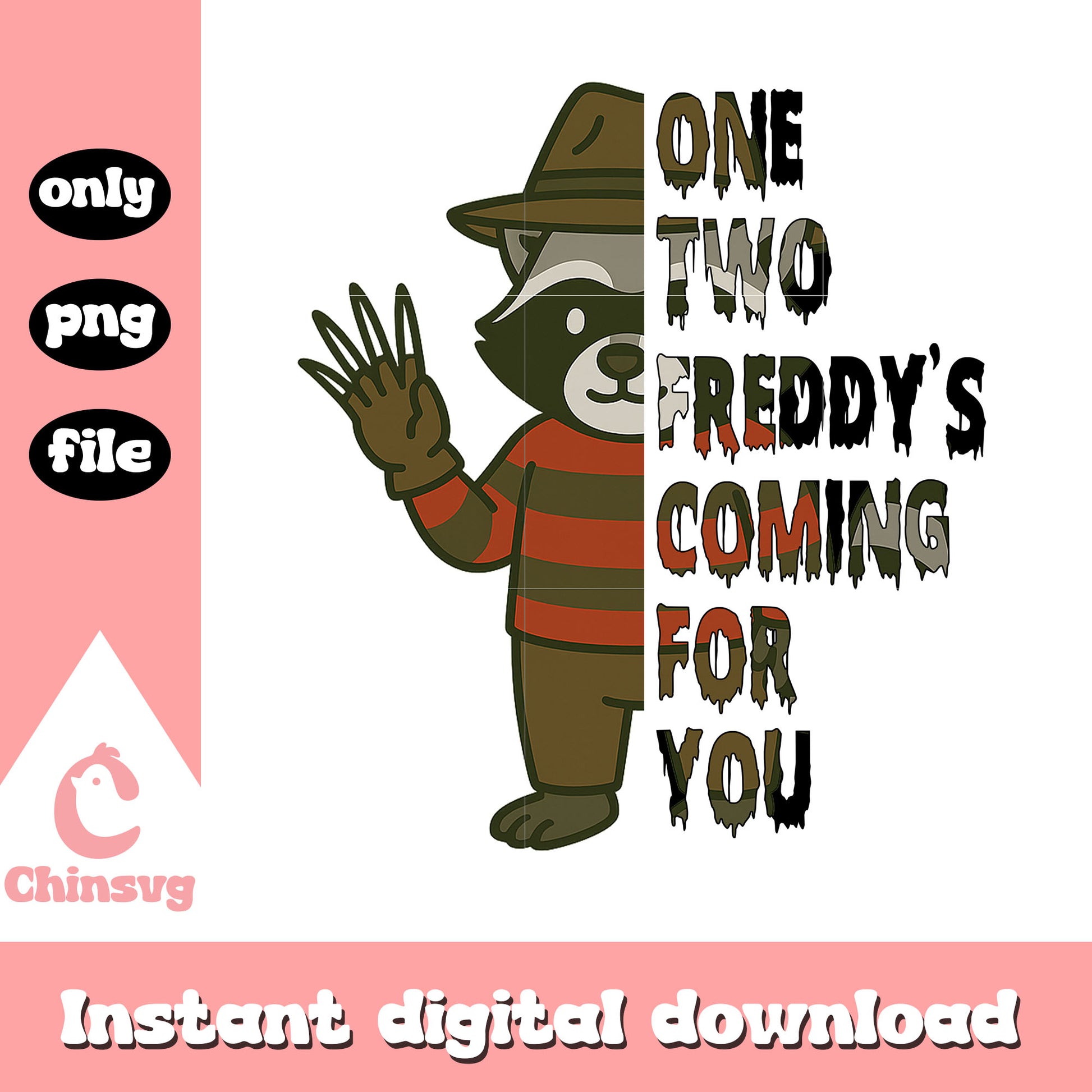 One two freddy's coming for you krueger raccoon png, halloween day png