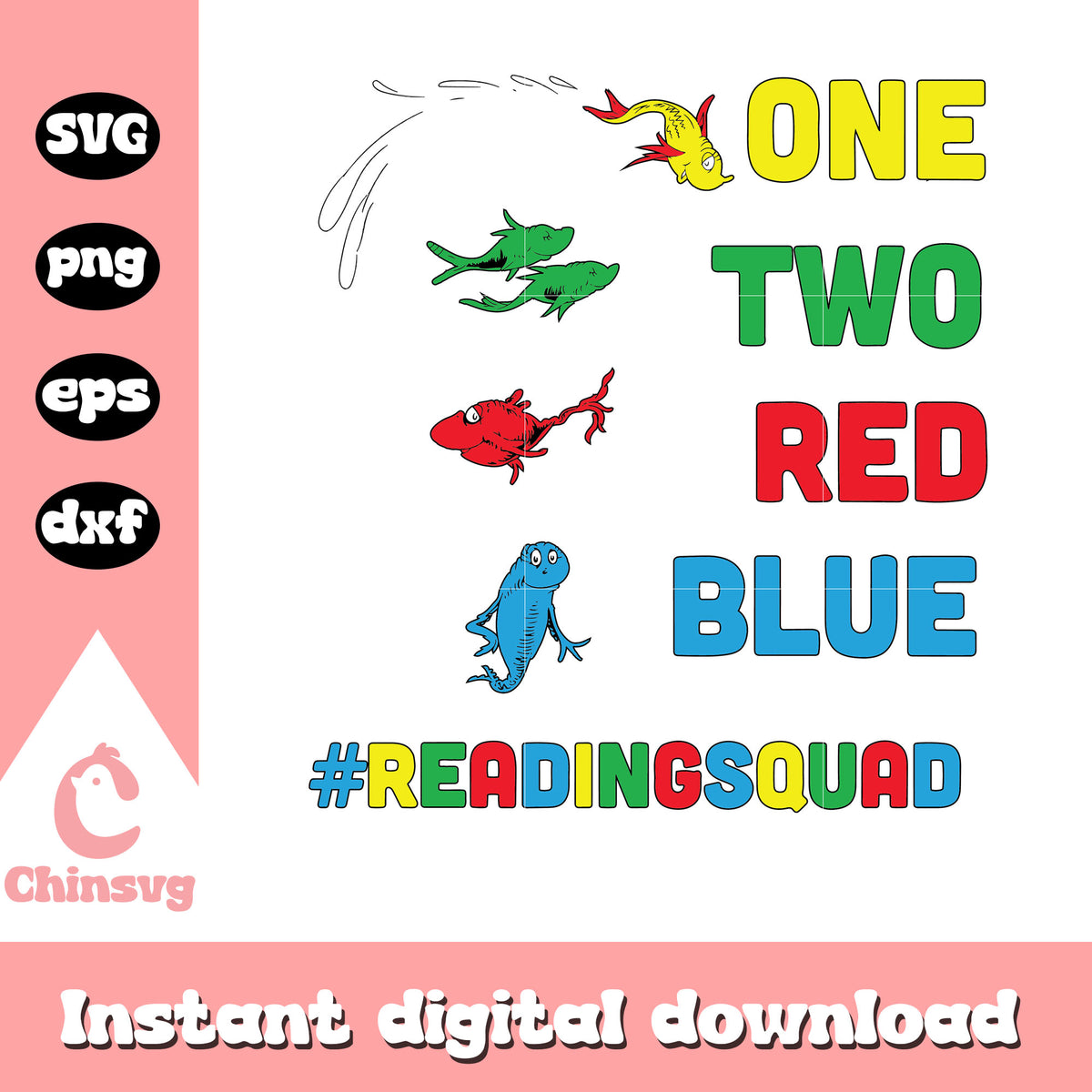 One two red blue fish svg, reading squad svg, dr seuss svg – Chinsvg