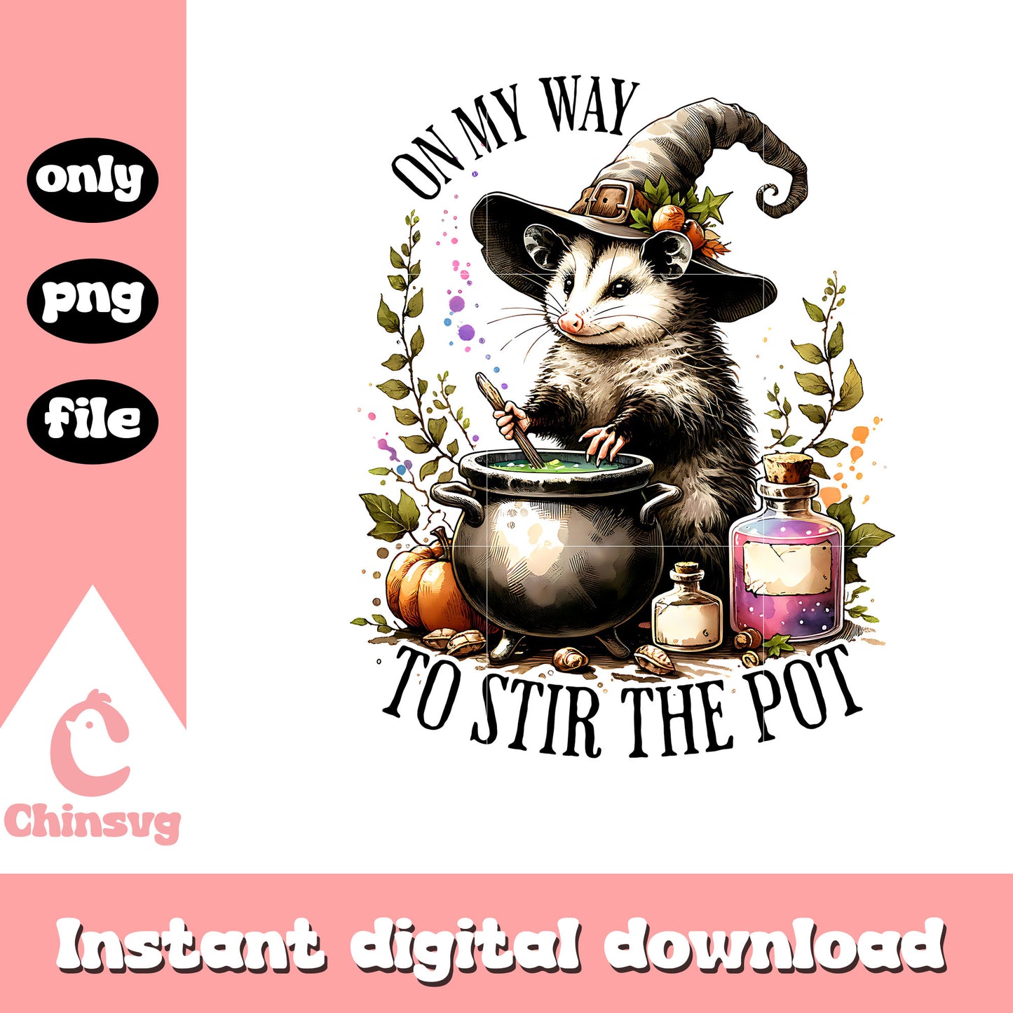 On my way to stir the pot design png, halloween spirit png