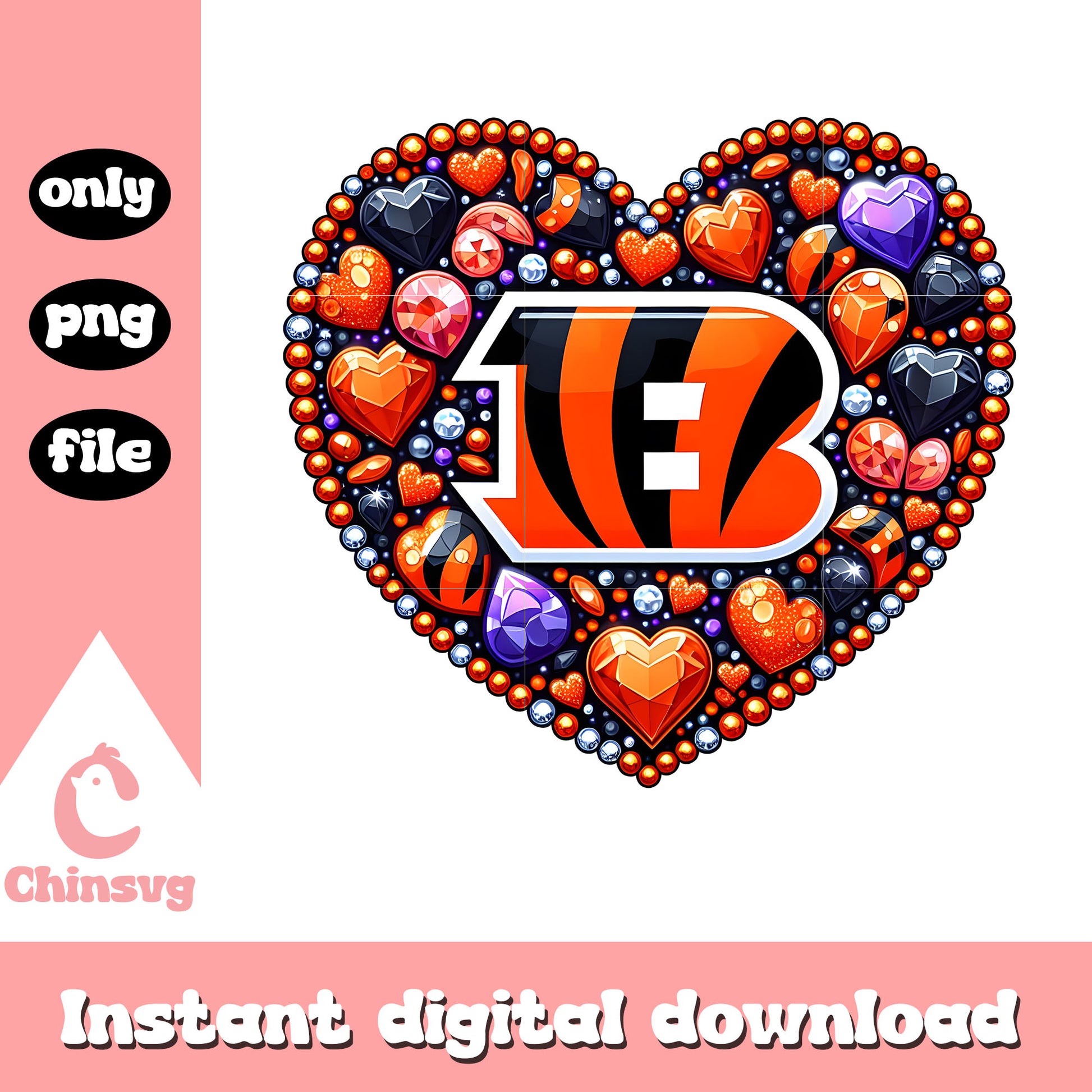 Orange diamon heart bengals png, cincinnati bengals nfl​​ png