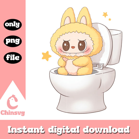 Orange labubu with toilet design png, labubu clothing png