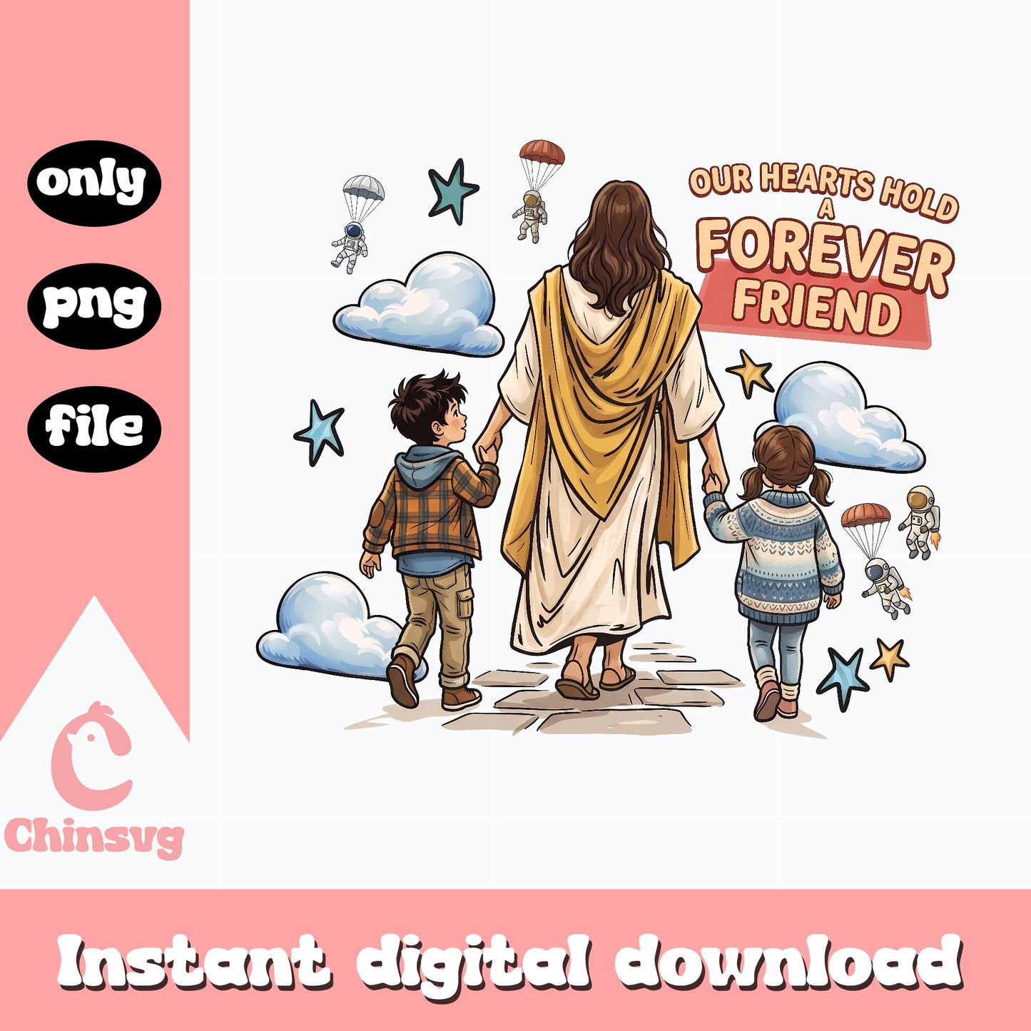 Our Hearts Hold A Forever Friend PNG, Jesus With Kids, Religious PNG
