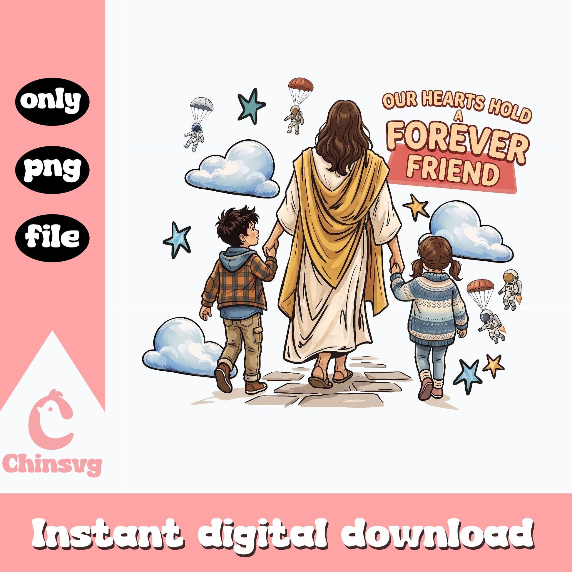 Our Hearts Hold A Forever Friend PNG, Jesus With Kids, Religious PNG