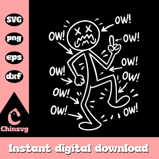 Ow ow ow comedy stick character funny design svg, funny stick svg