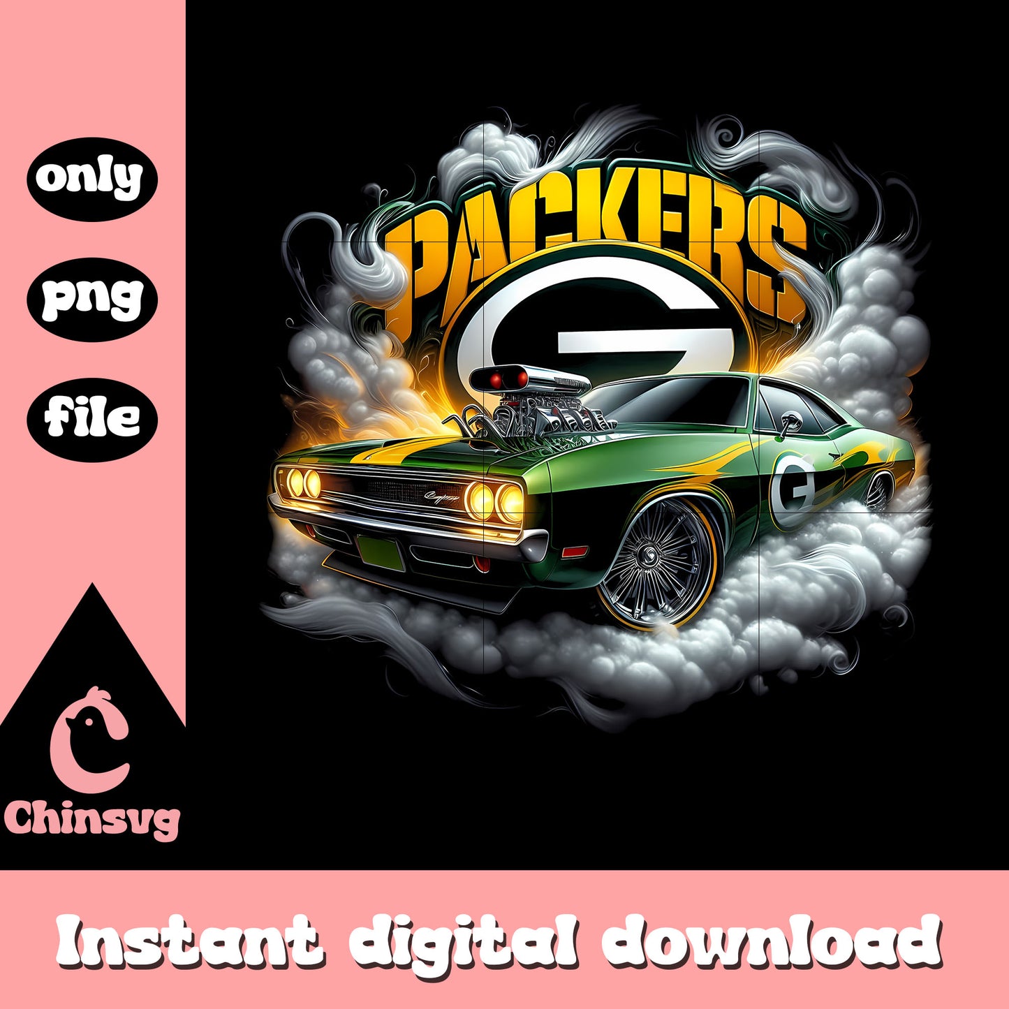 Packers smole car design png, Green Bay Packers football png