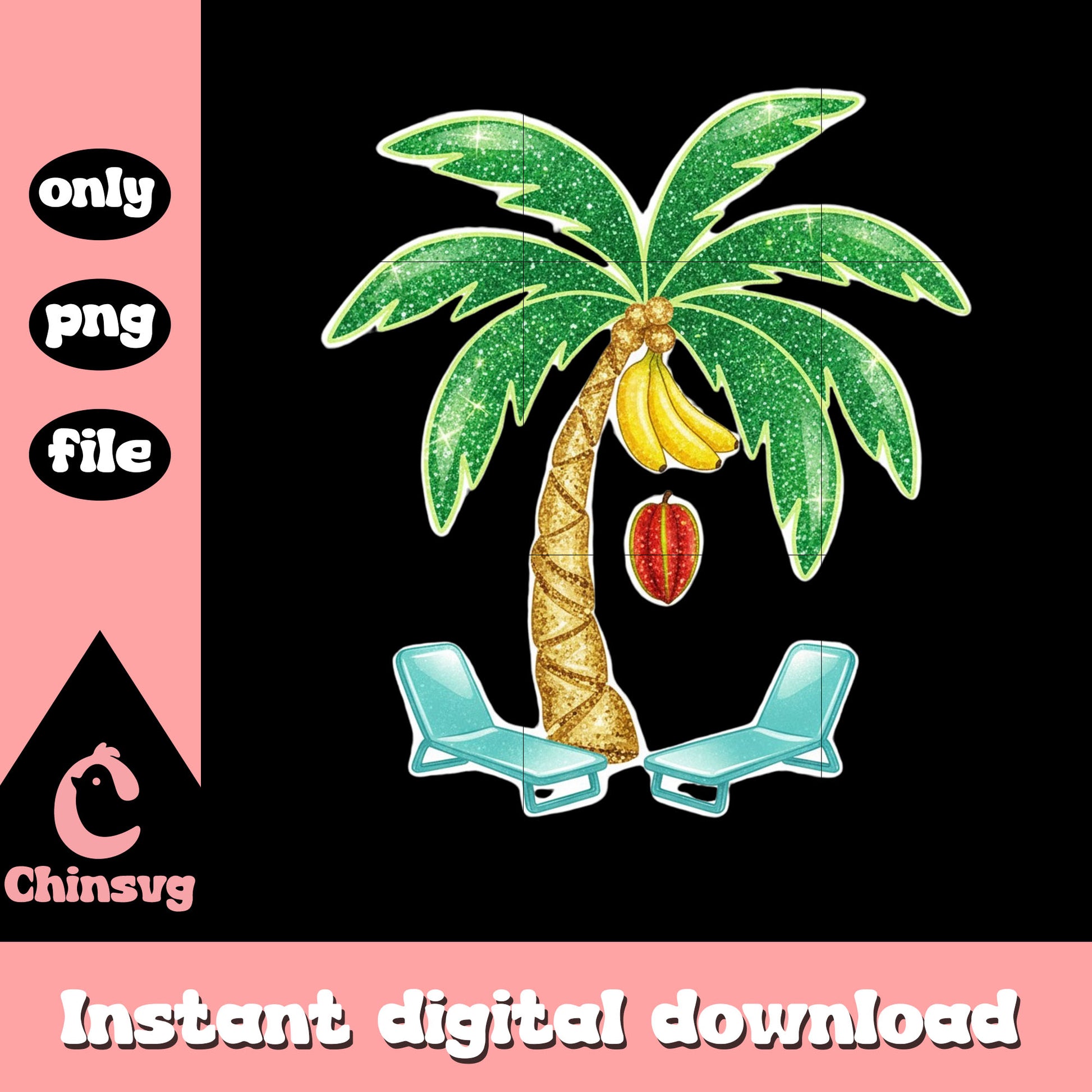 Palm tree with falling bananas png, trending png, funny png