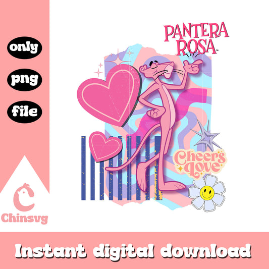 Pantera rosa cheers love design png, pink panther clipart png