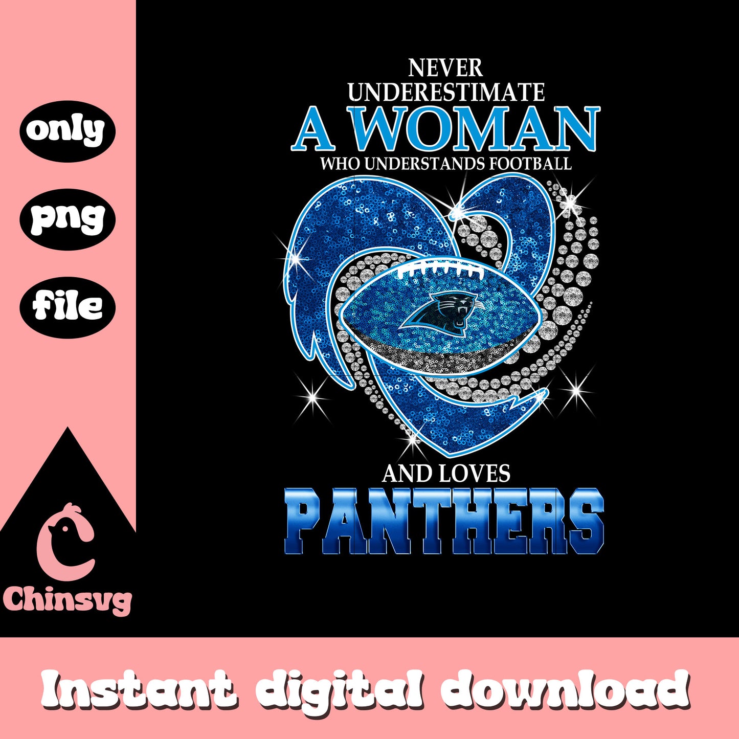 Panthers diamond heart art png, panthers carolina football​​ png