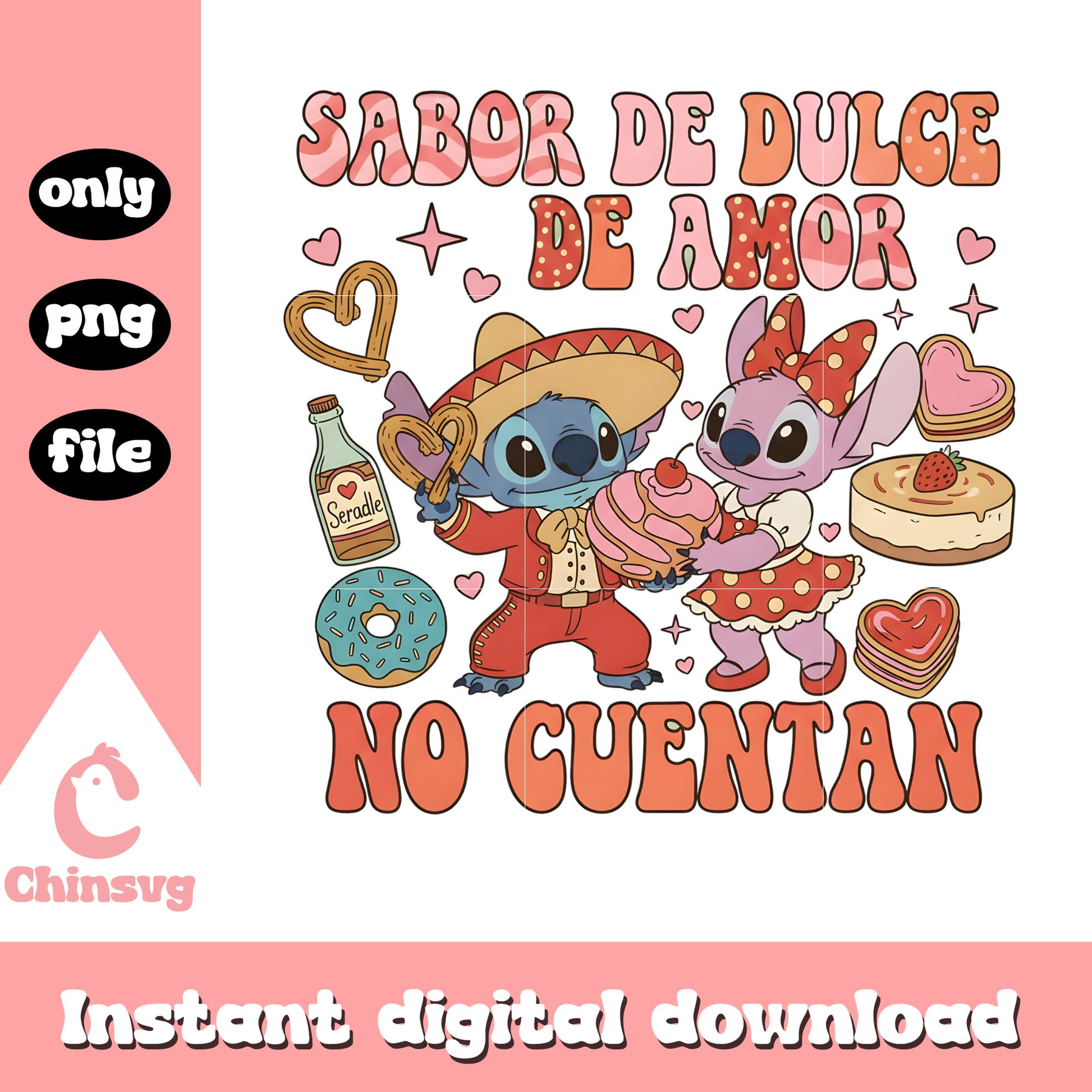 Party barkery couple valentine png, stitch valentines day​​ png