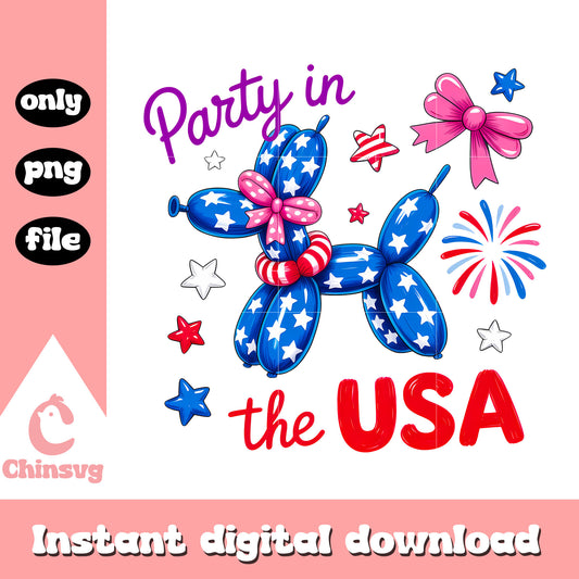 Party in the usa balloon dog design png, happy 4th of july png