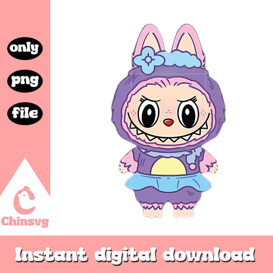 Pastel outfit labubu cute doll design png, baby labubu png