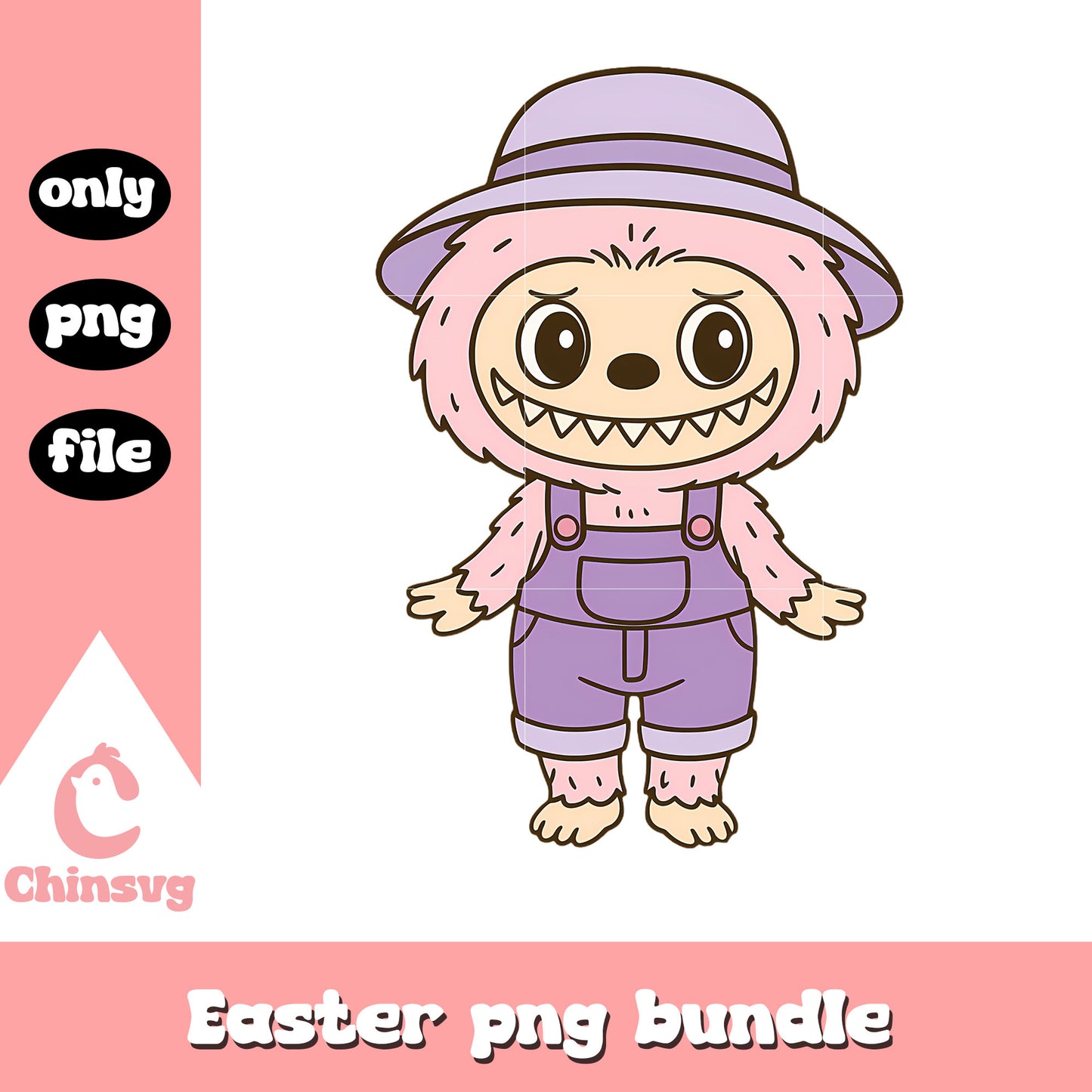 Pastel pink overalls labubu cute doll drawing png, labubu clothes png