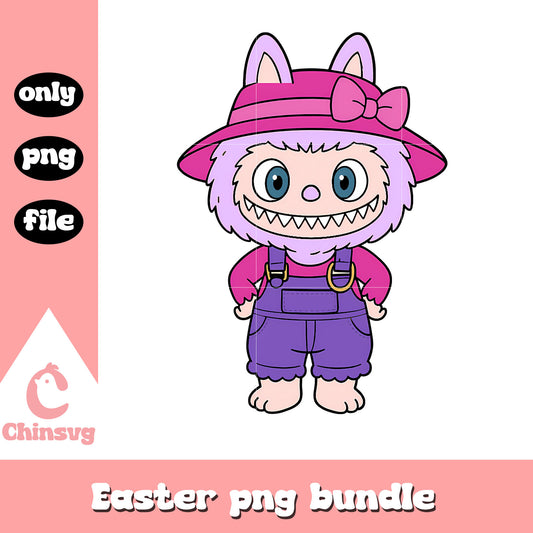 Pastel purple farmer labubu cute doll png, labubu toy png