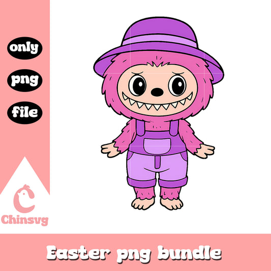 Pastel purple overalls labubu cute doll drawing png, labubu drawing png