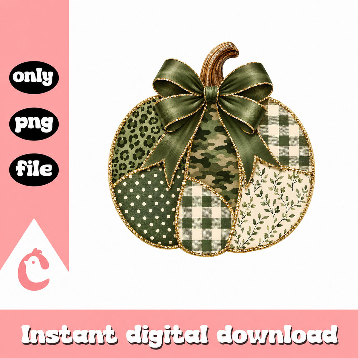 Patchwork Pumpkin With Bow PNG, Fall Halloween PNG, Coquette PNG
