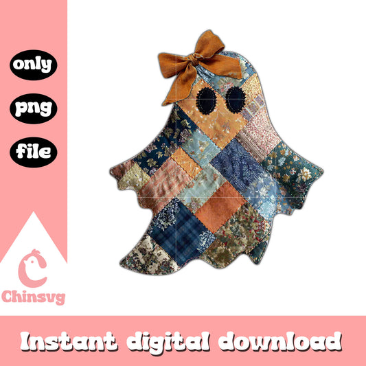 Patchwork ghost vintage bow design png, halloween day png