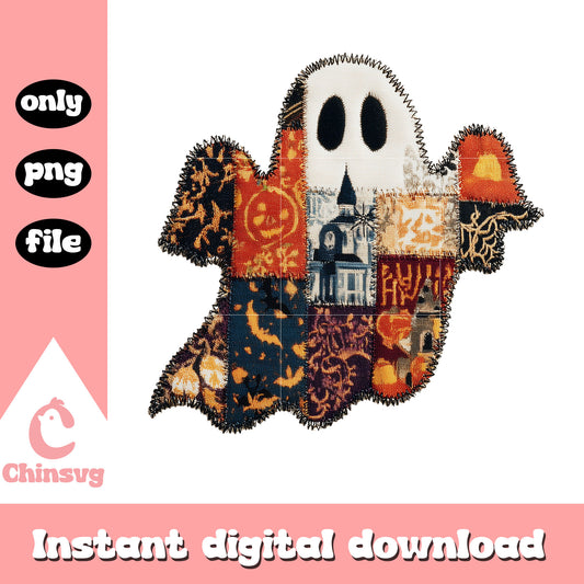 Patchwork ghost vintage halloween png, ghost png, halloween png