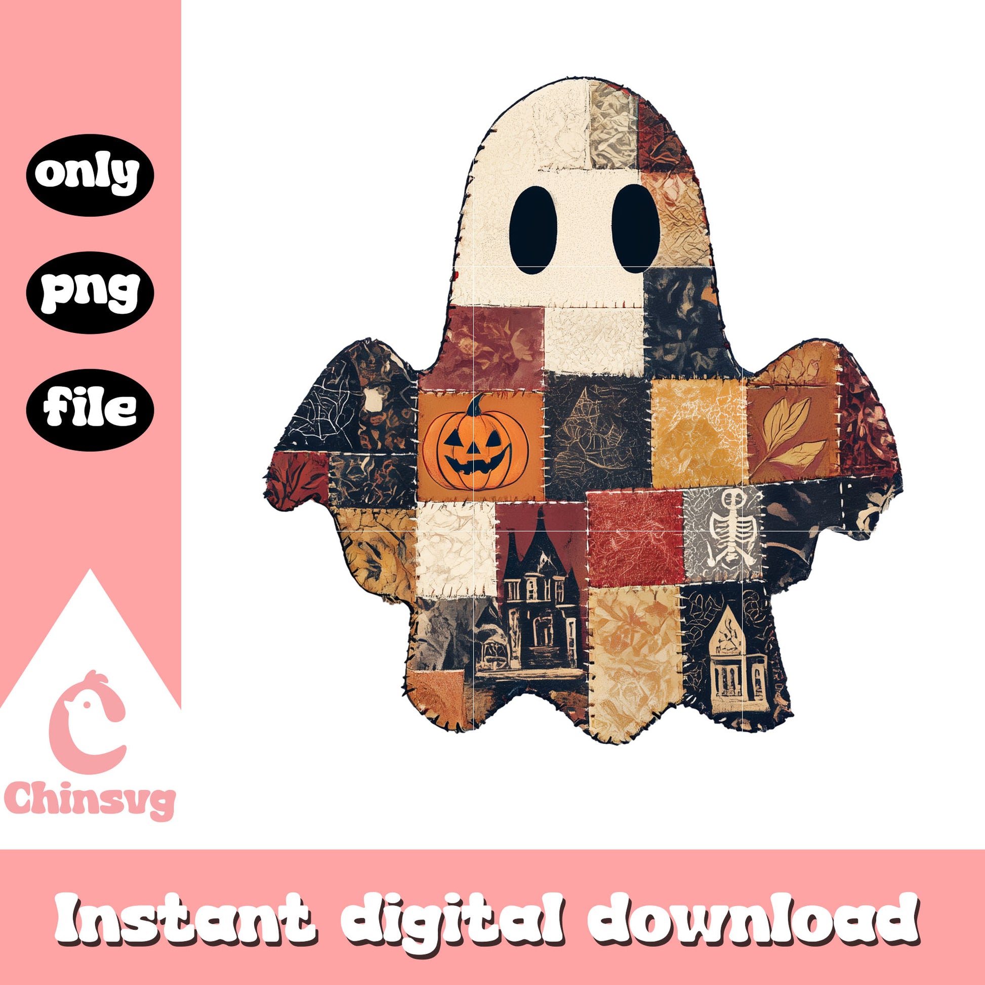 Patchwork halloween ghost design png, halloween decorations png