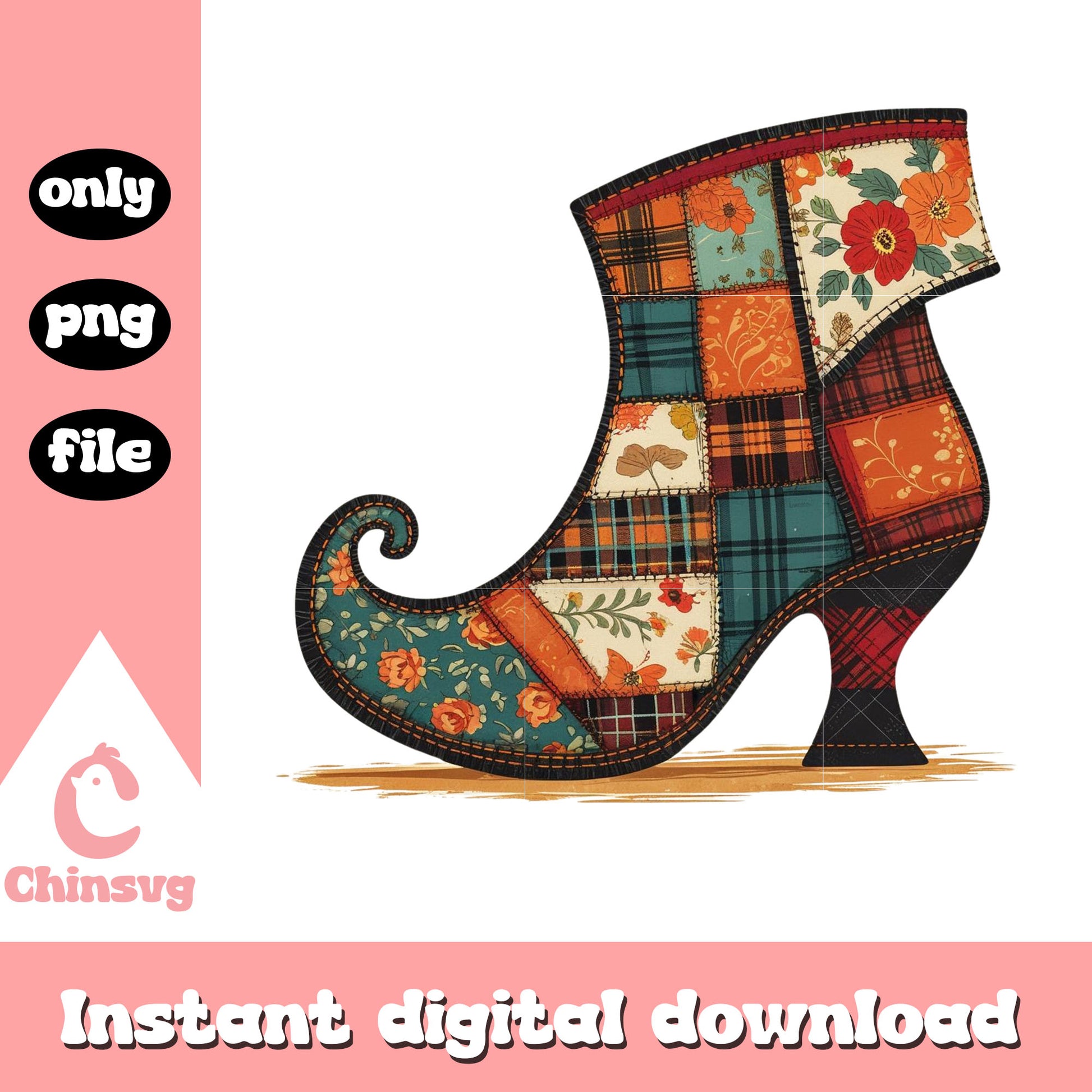 Patchwork halloween witch shoe png, halloween vibes png