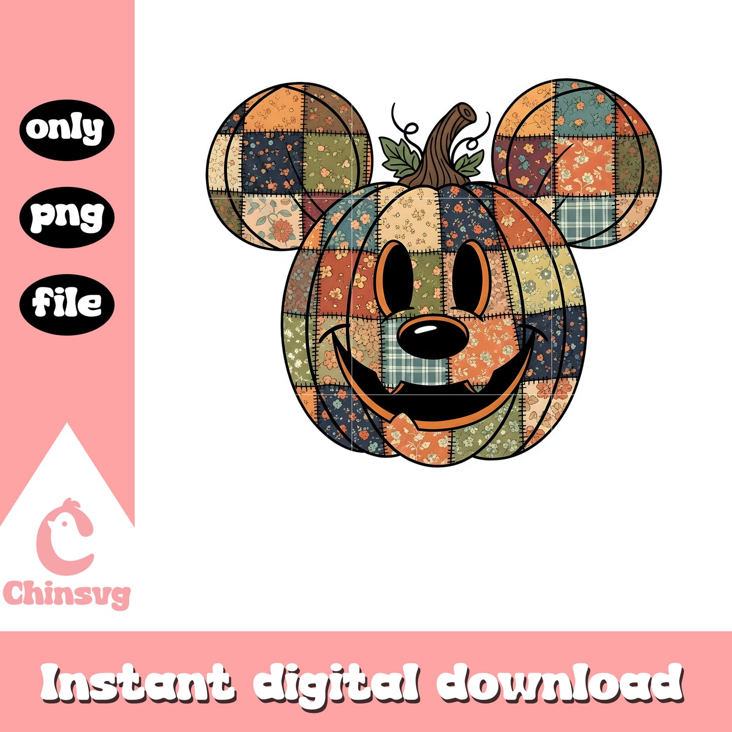 Patchwork mickey head pumpkin png, halloween pumpkin png