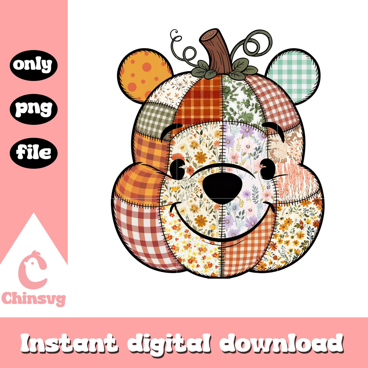 Patchwork pooh bear pumpkin halloween png, pooh character png