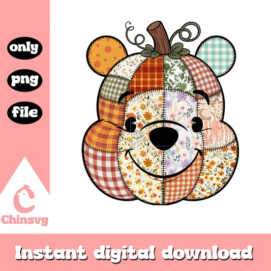 Patchwork pooh bear pumpkin halloween png, pooh character png
