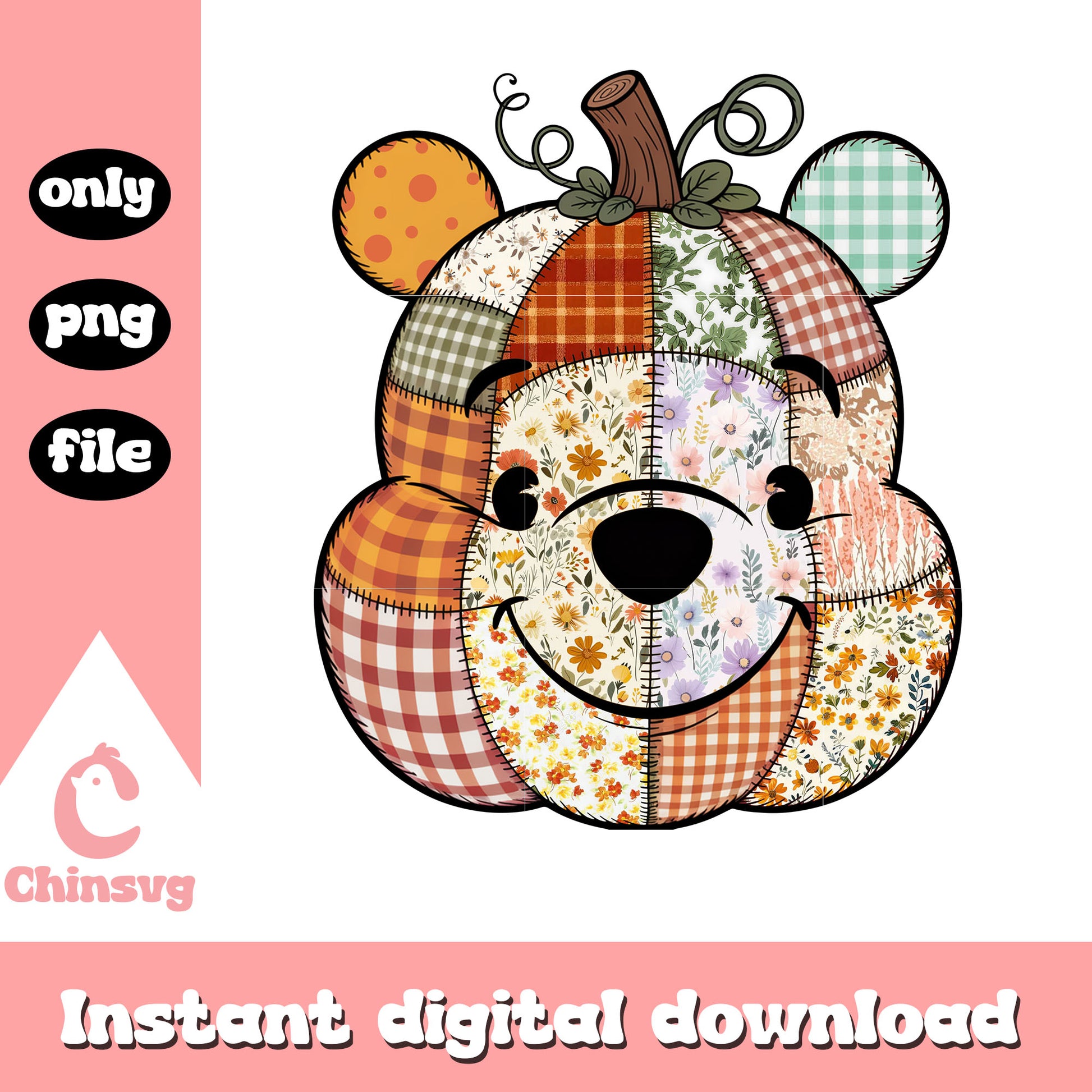 Patchwork pumpkin pooh face halloween png, pooh halloween​​ png