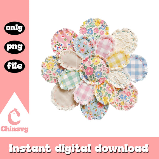 Patchwork spring flower design png, preppy easter png, easter day png