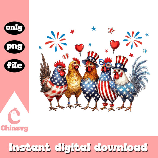 Patriot chickens america design png, freedom 4th of july png