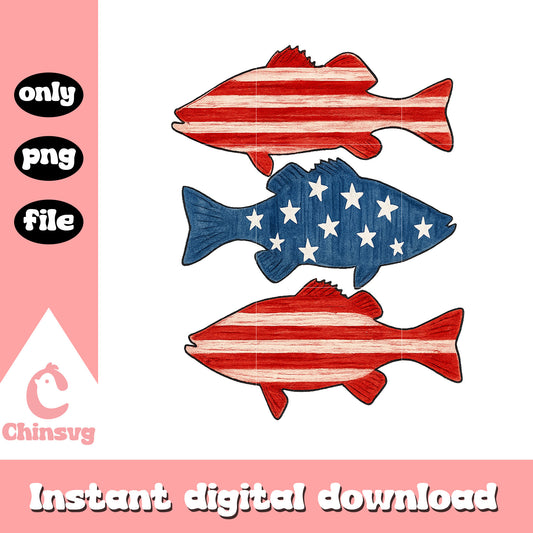 Patriot fish trio in watercolor america design png, freedom png