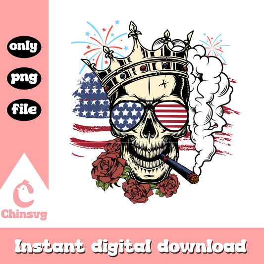 Patriotic Skull with USA Flag Png, Skull smoking Png, Usa Flag Png
