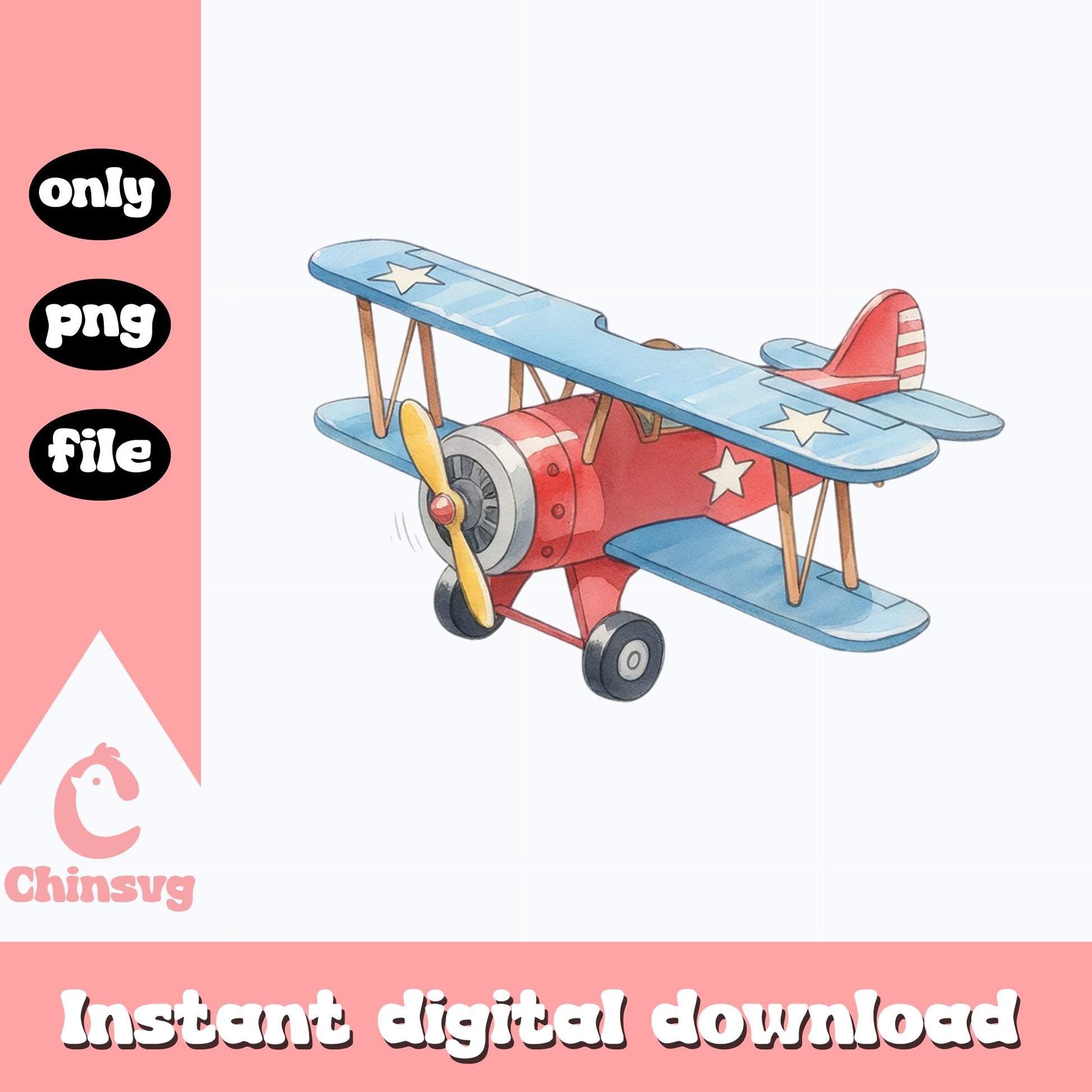 Patriotic Biplane Clipart, 4th Of July Airplane, Watercolor PNG