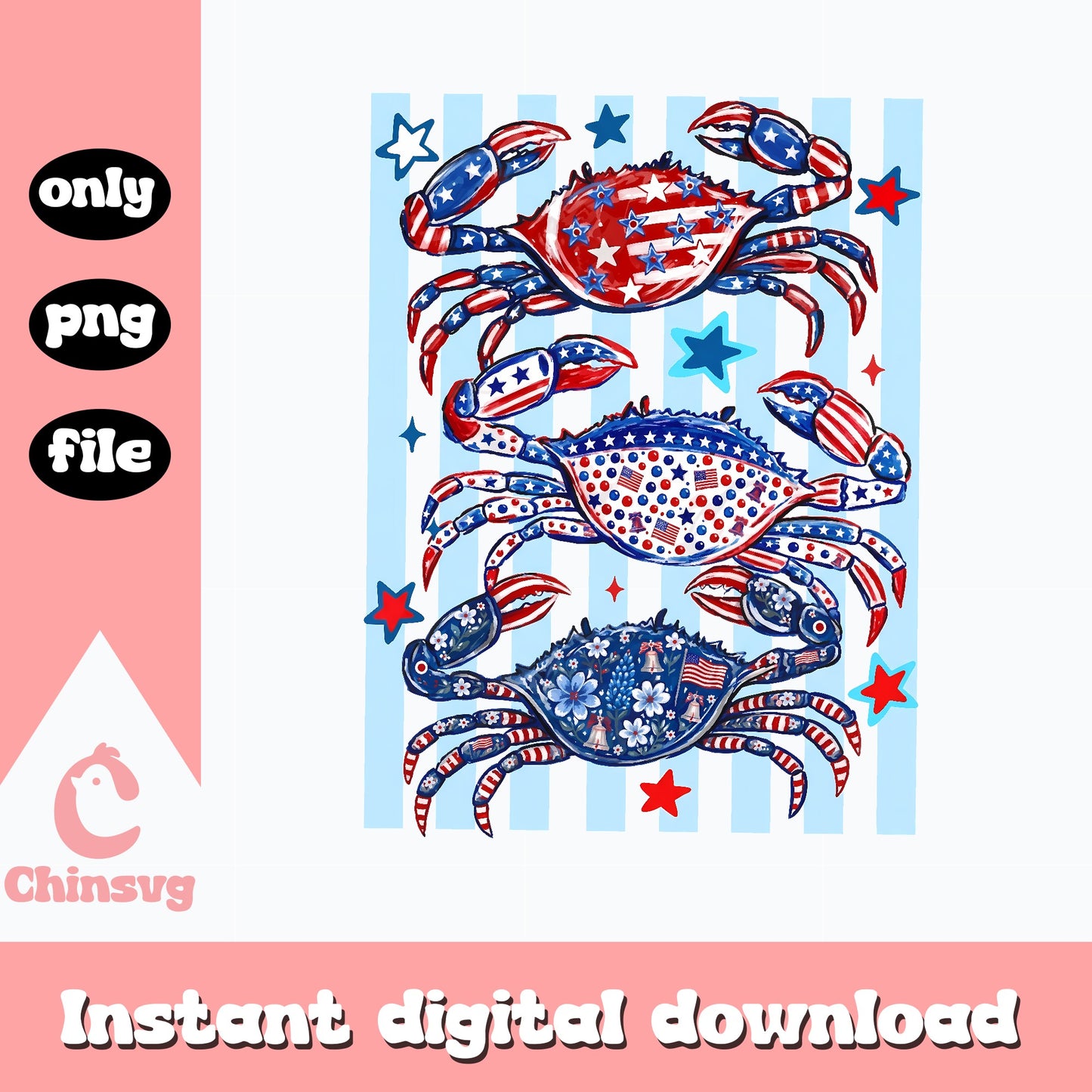 Patriotic Crab PNG Bundle, 4th Of July Clipart, Summer PNG
