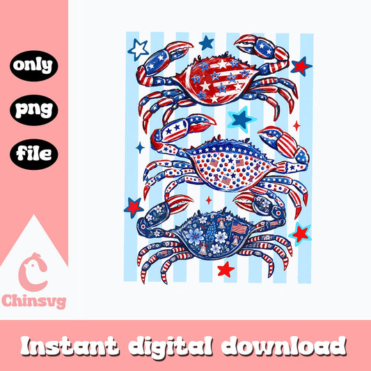 Patriotic Crab PNG Bundle, 4th Of July Clipart, Summer PNG