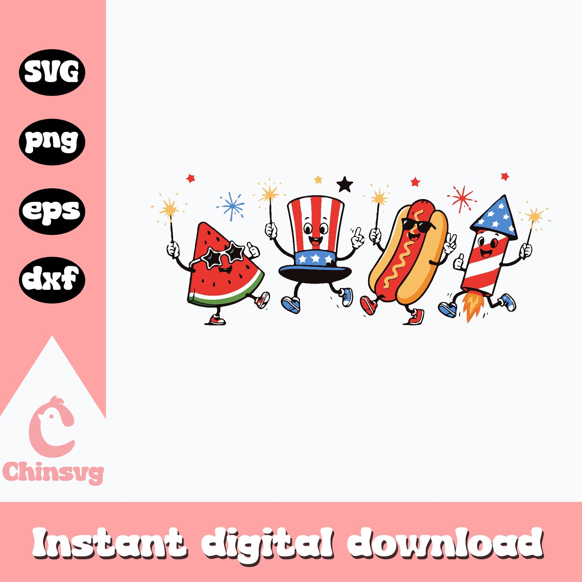 Patriotic Retro Characters SVG Bundle, 4th Of July SVG, USA PNG