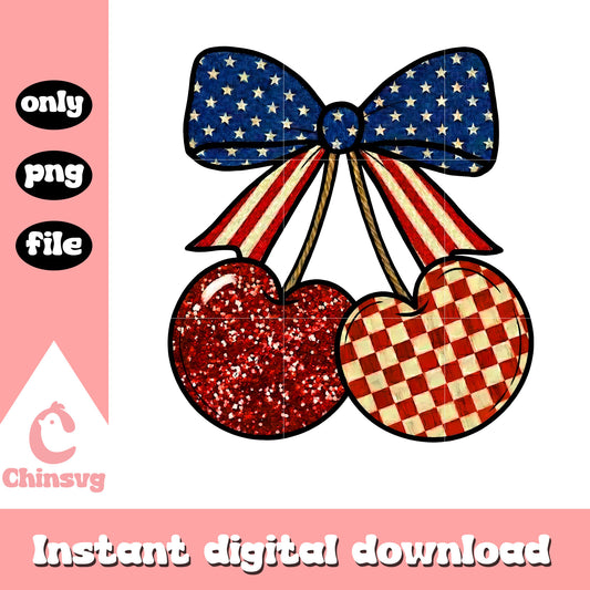 Patriotic cherry coquette bow png
