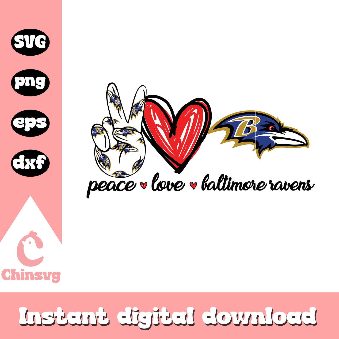 Peace love baltimore ravens design svg, nfl mock draft svg