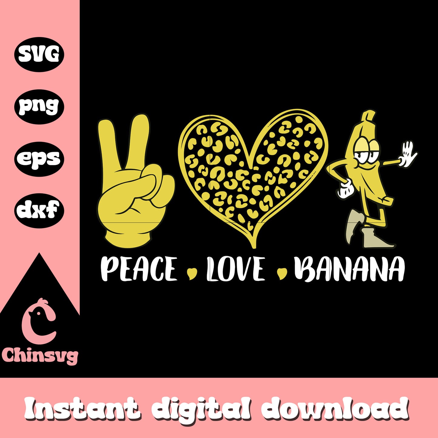 Peace love banana humor fruit svg, love banana kids svg