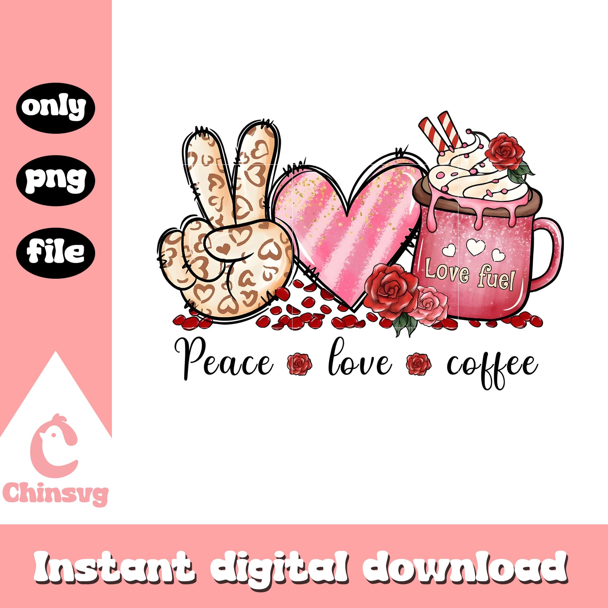 Peace love coffee Png, valentines day coffee png, coffee png