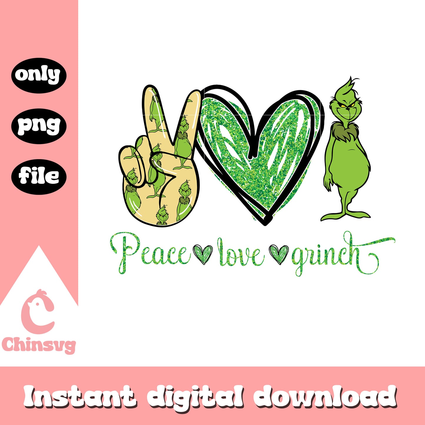 Peace love grinch green font design png, grinch image png