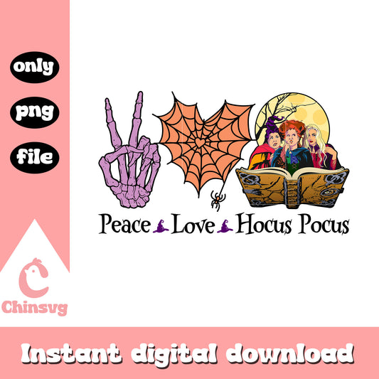 Peace love hocus pocus halloween design png, sanderson sisters png