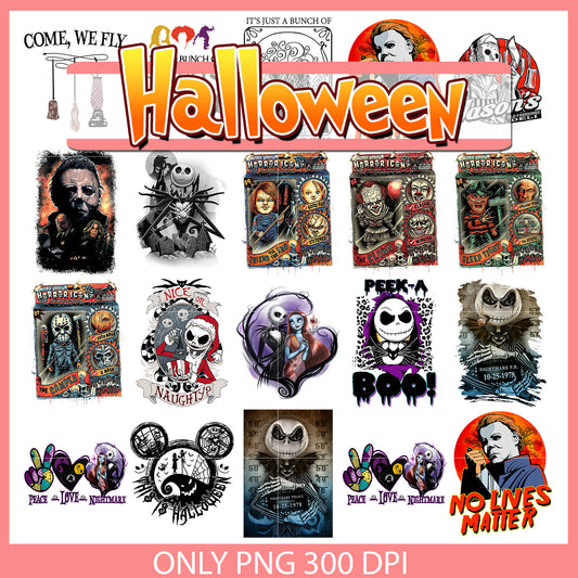 Peace love nightmare halloween bundle png, horror movie character​ png
