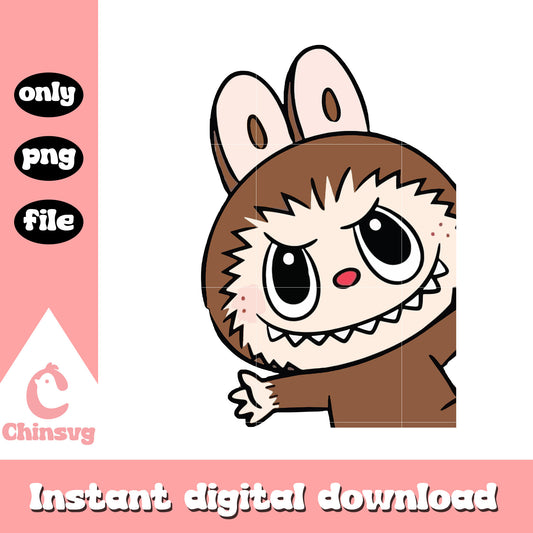 Peeking brown labubu cute doll design png, labubu brown png