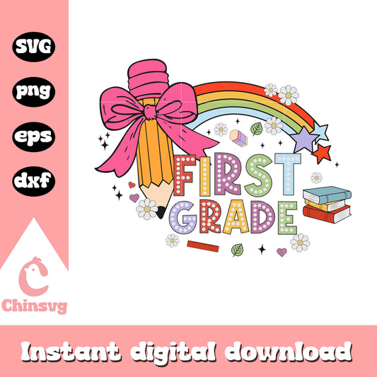 Pencial bow first grade svg, school days svg, school svg