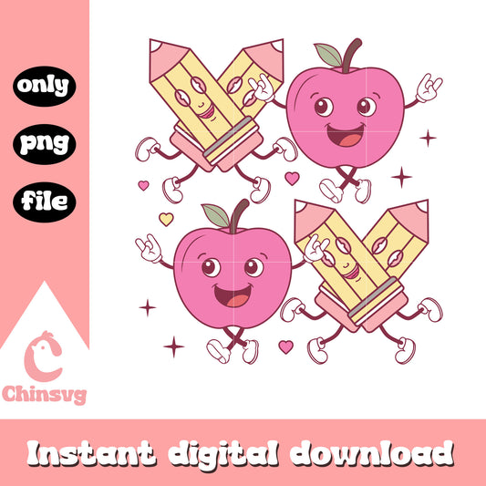 Pencil apple mascot valentine png, valentine's day xoxo​ png
