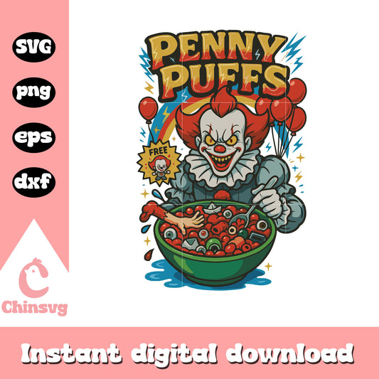 Penny puffs horror character halloween design svg, pennywise svg