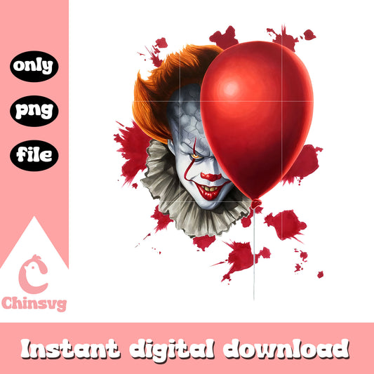 Pennywise Clown face red balloon png, Pennywise Clown halloween png