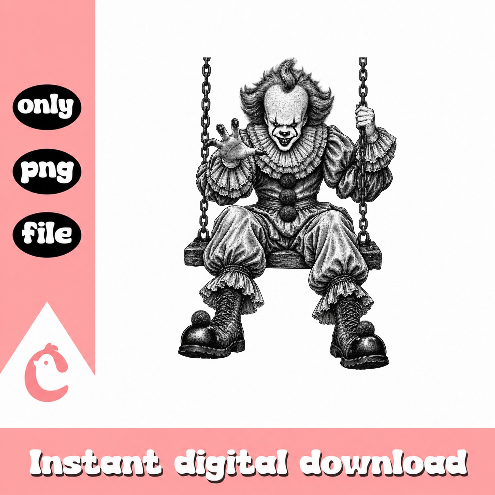 Pennywise Clown Horror PNG, Halloween Scary Clown, Instant Download PNG