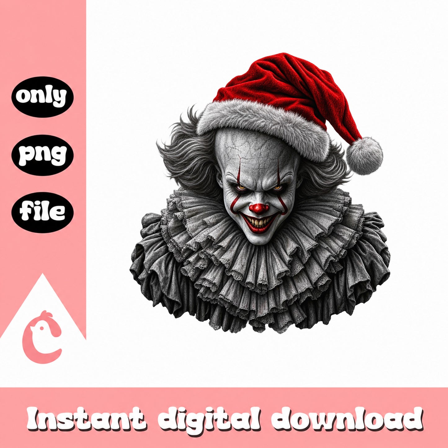 Pennywise Santa Hat Christmas PNG, Horror Clown Holiday, PNG File